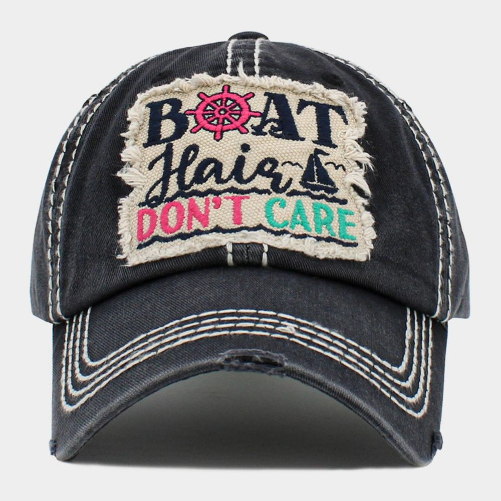 Boat Hair Don't Care Distressed Denim Ball Cap for Ladies, Vintage Hat